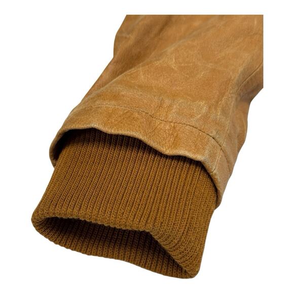 Vintage DA-NANG S Brown Distressed Leather Ribbed Knit Waistband Bomber Jacket - Picture 6 of 16